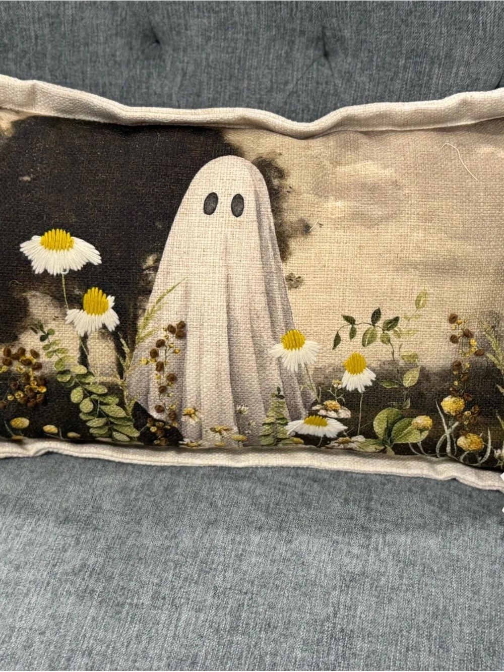 Halloween Ghost Decorative Throw Pillow - Neutral/Black